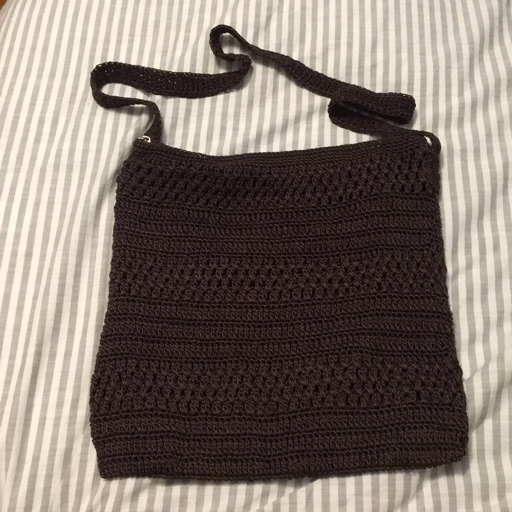 Large brown crochet cross body bag